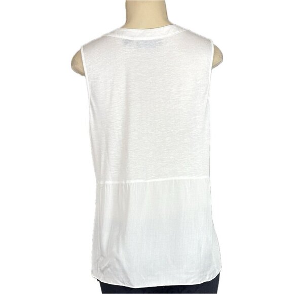 INC International 0X White Split Neckline Button Down Tie Waist Sleeveless Shirt - Picture 4 of 6